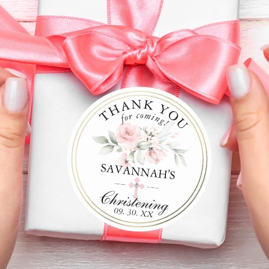 フローラピンクガール《キリスト教》洗礼式や命名式ありがとう ラウンドシール