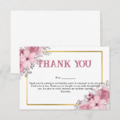 フローラピンクキンセアニェラ誕生日サンキューカード サンキューカード (正面/裏面)