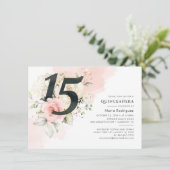 フローラピンクキンセアニェラ15誕生日水彩 招待状 (スタンド正面)