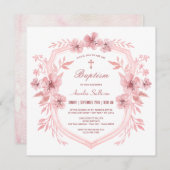 フローラピンククレストバプテスマ招待状 招待状 (正面/裏面)