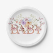 フローラピンクグリッターベビーモノグラムベビーシャワー ペーパープレート (正面)