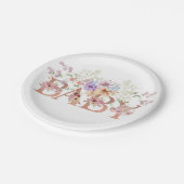 フローラピンクグリッターベビーモノグラムベビーシャワー ペーパープレート (アングル)