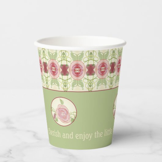 フローラピンクグリーンとクリーム 紙コップ (正面)