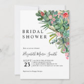 フローラピンクグリーンサボテン多肉性ブライダルシャワー 招待状 (正面)