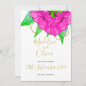 フローラピンクグリーン金ゴールドエレガモダンントウェディング 招待状 (正面)