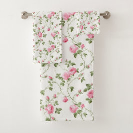 フローラピンクコテージガーデンパターン バスタオルセット