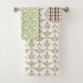 フローラピンクコテージガーデンパターン バスタオルセット