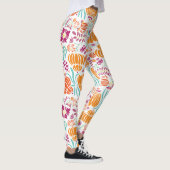 フローラピンクコーラルグリーンプラムブルーアールデコ模様 レギンス (右)