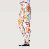 フローラピンクコーラルグリーンプラムブルーアールデコ模様 レギンス (左)