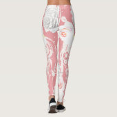 フローラピンクコーラルグリーンヴィンテージバラパターン レギンス (裏面)