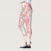 フローラピンクコーラルグリーンヴィンテージバラパターン レギンス (左)
