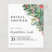 フローラピンクサボテン予算ブライダルシャワー招待状 (正面)