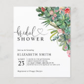 フローラピンクサボテン予算ブライダルシャワー招待状 (正面)