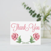 フローラピンクサンキューウォーターカラーバラ花 ポストカード (スタンド正面)