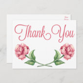 フローラピンクサンキューウォーターカラーバラ花 ポストカード (正面/裏面)