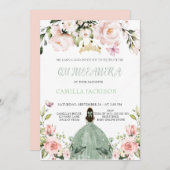 フローラピンクシックセージグリーンキンセアニェラベビーショー 招待状 (正面/裏面)