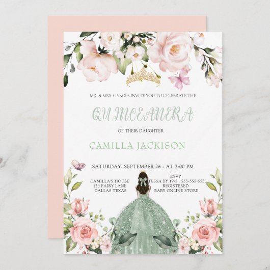 フローラピンクシックセージグリーンキンセアニェラベビーショー 招待状 (正面/裏面)