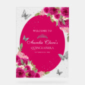 フローラピンクシルバーティアラバタフライキンセアニラ アクリルサイン (正面)