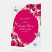 フローラピンクシルバーティアラバタフライキンセアニラ アクリルサイン (傾斜)