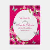 フローラピンクシルバーティアラバタフライキンセアニラ アクリルサイン (正面)