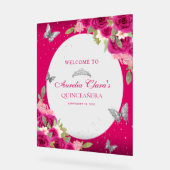 フローラピンクシルバーティアラバタフライキンセアニラ アクリルサイン (傾斜)