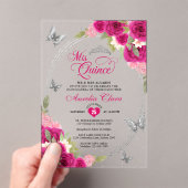 フローラピンクシルバーティアラバタフライミキンセアニラ アクリル招待状 (インサイチュ (ポータブル))