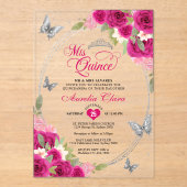 フローラピンクシルバーティアラバタフライミキンセアニラ アクリル招待状 (正面)