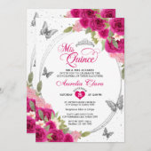 フローラピンクシルバーティアラバタフライミキンセアニラ 招待状 (正面/裏面)