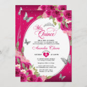 フローラピンクシルバーティアラバタフライミキンセアニラ 招待状 (正面/裏面)