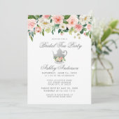 フローラピンクシルバーブライダルシャワーティーパーティー招待状 招待状 (スタンド正面)