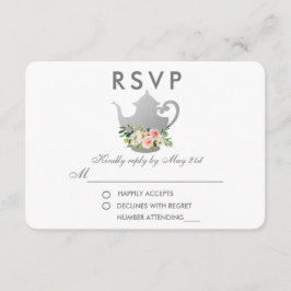 フローラピンクシルバーブライダルシャワーティーパーティーRSVP R 出欠カード