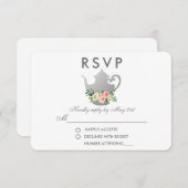 フローラピンクシルバーブライダルシャワーティーパーティーRSVP R 出欠カード (正面/裏面)