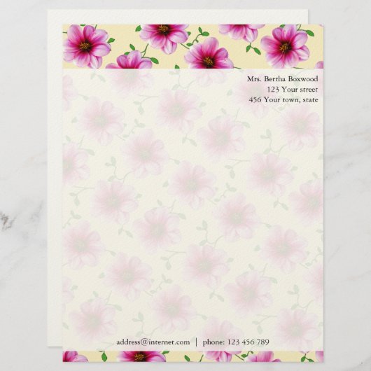 フローラピンクダリアフラワーズフォトカスタムアドレス レターヘッド (正面/裏面)