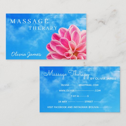 フローラピンクダリアフラワー曇り青空マッサージ 名刺 (正面/裏面)