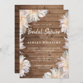 フローラピンクダリア素朴ウッドブライダルシャワー 招待状 (正面/裏面)
