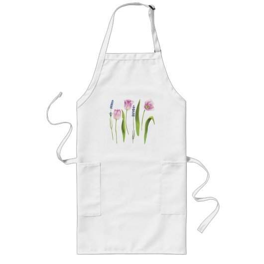フローラピンクチューリップラベンダー花 |休日 ロングエプロン (正面)