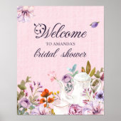 フローラピンクティーパーティーブライダルシャワーウェルカムサイン ポスター (正面)