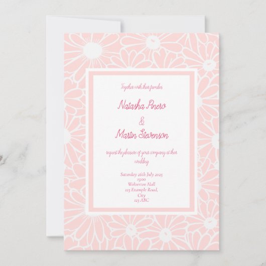 フローラピンクデイジー結婚式招待状 招待状 (正面)