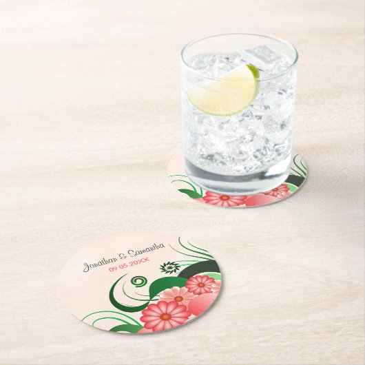 フローラピンクハイビスカスラウンド結婚ズ紙コースター ラウンドペーパーコースター (インサイチュ)