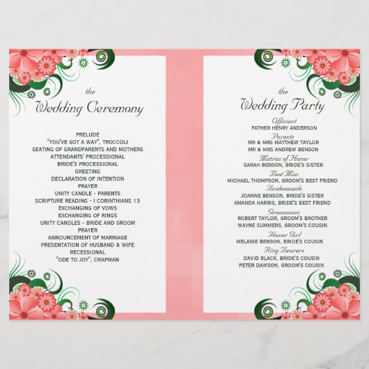 フローラピンクハイビスカス結婚式 プログラムテンプレート (裏面)
