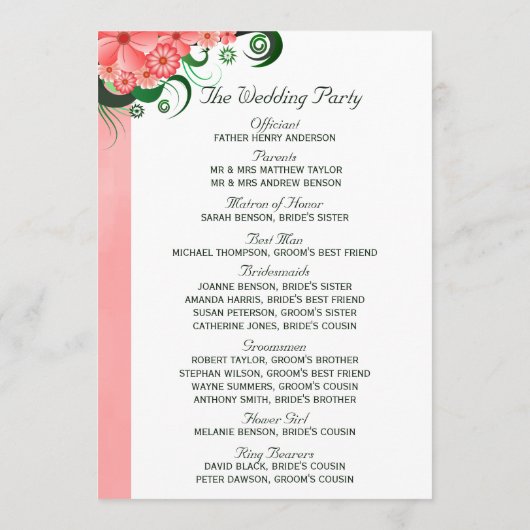 フローラピンクハイビスカス結婚式 プログラムテンプレート プログラム (裏面)