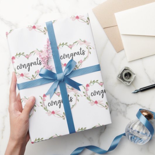 フローラピンクハートリースおめでとう ラッピングペーパー (ギフト)