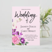 フローラピンクバイオレットウォーターカラーロマンチック結婚ズ 招待状 (スタンド正面)