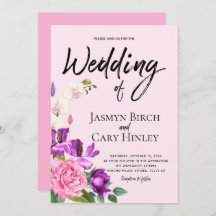 フローラピンクバイオレットウォーターカラーロマンチック結婚ズ