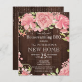 フローラピンクバジェット引っ越し祝いパーティーbbq招待 (正面/裏面)