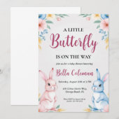 フローラピンクバニーベビーシャワー招待状 招待状 (正面/裏面)