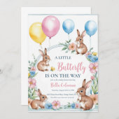 フローラピンクバニーベビーシャワー招待状 招待状 (正面/裏面)