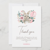 フローラピンクバニー誕生日サンキューカード 招待状 (正面)