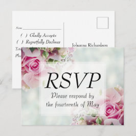 フローラピンクパステル結婚式招待状RSVP ポストカード