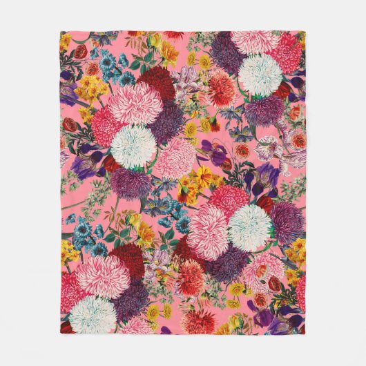 フローラピンクパターン フリースブランケット (正面)